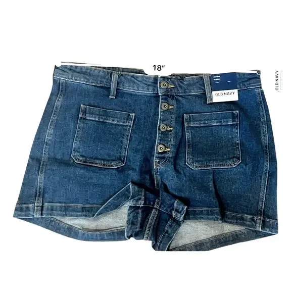 Old Navy High Waisted 3" Inseam Blue Jean Trouser Shorts 16 Retro‎ Casual NWT - Picture 4 of 8
